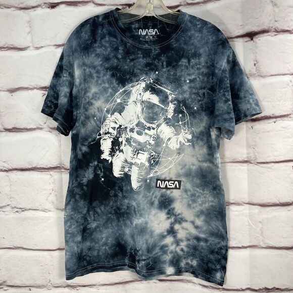 NASA T-Shirt SZ M Blue Tie Dye with Astronaut in Space Graphic Cotton Space Soft - Picture 1 of 8